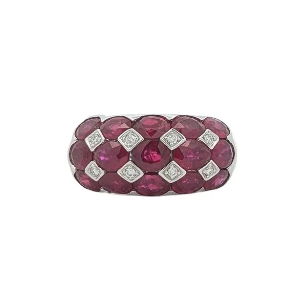 14KT White Gold Natural Ruby and 0.07ctw Diamond Estate Band Harmony Jewellers Grimsby, ON