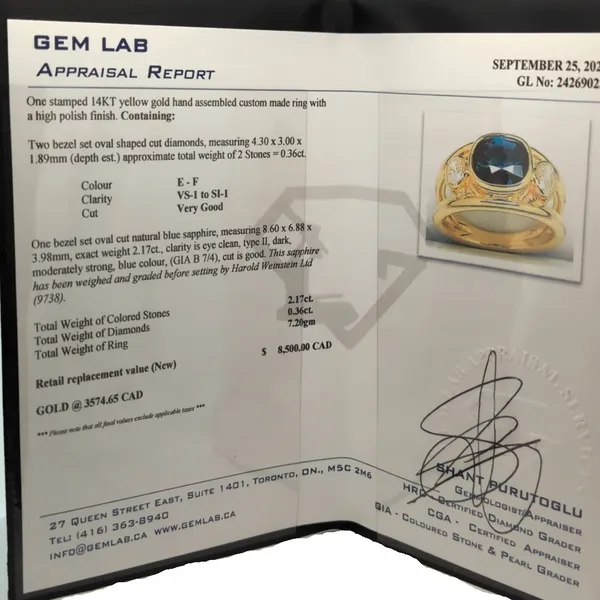 14KT Yellow Gold Natural Blue Sapphire and 0.36ctw Diamond Ring Image 3 Harmony Jewellers Grimsby, ON