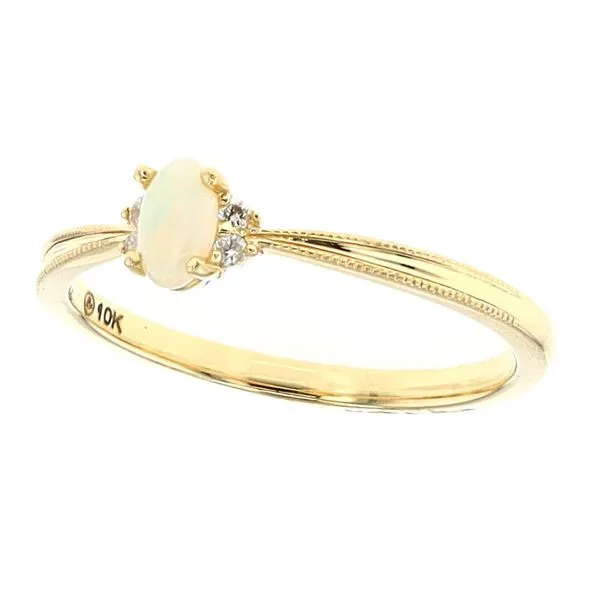 10KT Yellow Gold Opal and 0.03ctw Diamond Ring Image 2 Harmony Jewellers Grimsby, ON