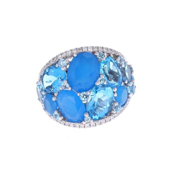 18KT White Gold 0.33ctw Diamond Blue Topaz and Agate Estate Ring Harmony Jewellers Grimsby, ON