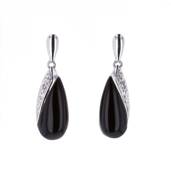 14KT White Gold Onyx and Diamond Earrings Harmony Jewellers Grimsby, ON