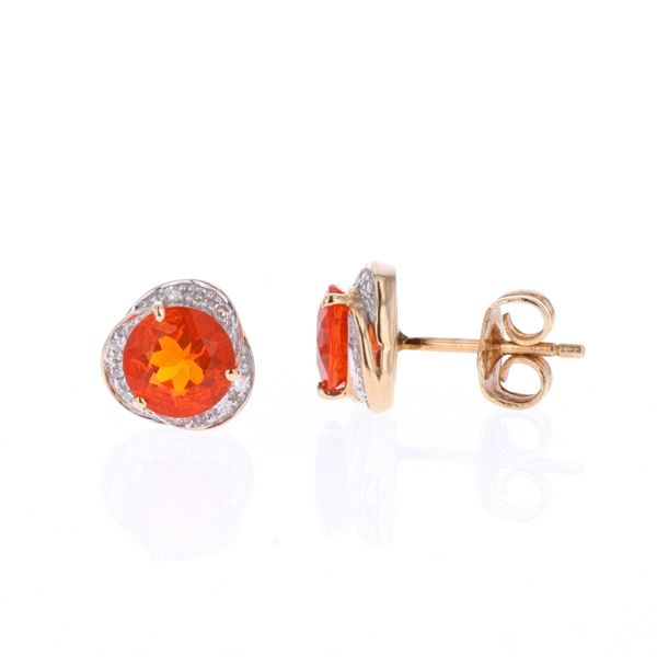 14KT Yellow Gold Fire Opal and 0.07ctw Diamond Earrings Harmony Jewellers Grimsby, ON