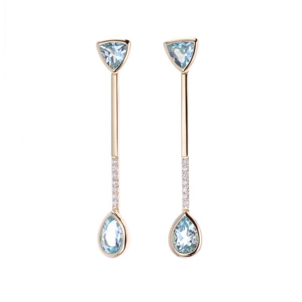 14KT Yellow Gold Blue Topaz and 0.10ctw Diamond Earrings Harmony Jewellers Grimsby, ON