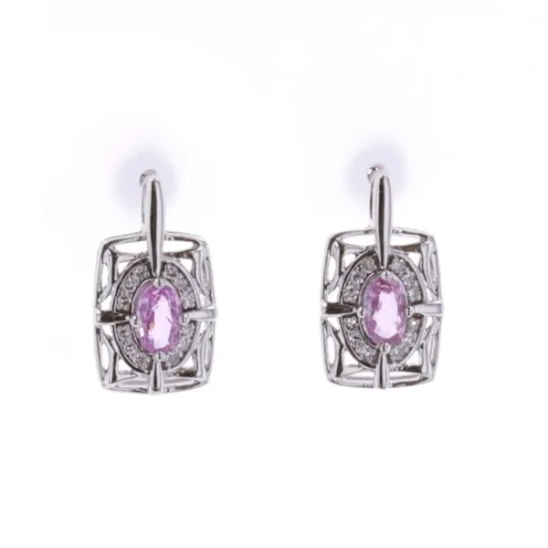 10KT White Gold Pink Sapphire and Diamond Drop Earrings Harmony Jewellers Grimsby, ON