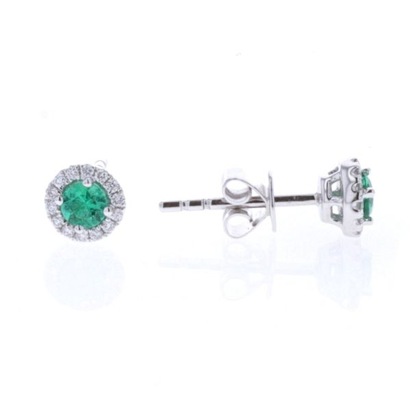 18KT White Gold Emerald and 0.10ctw Diamond Stud Earrings Harmony Jewellers Grimsby, ON