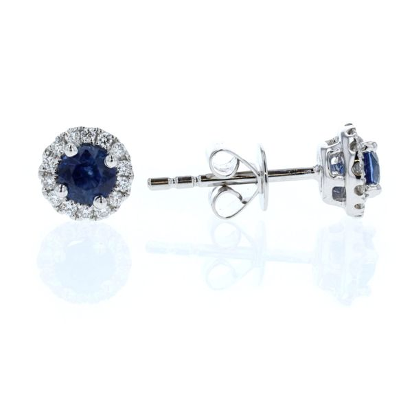 18KT White Gold Sapphire and 0.12ctw Diamond Stud Earrings Harmony Jewellers Grimsby, ON