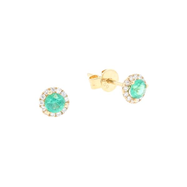 18KT Yellow Gold Emerald and 0.13ctw Diamond Stud Earrings Harmony Jewellers Grimsby, ON