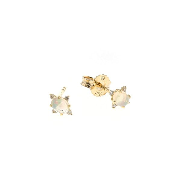 10KT Yellow Gold Opal and 0.04ctw Diamond Stud Earrings Harmony Jewellers Grimsby, ON