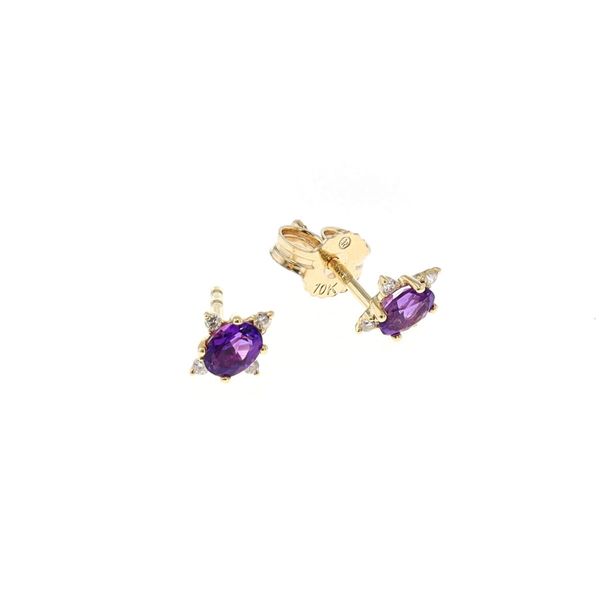 10KT Yellow Gold Amethyst and 0.04ctw Diamond Stud Earrings Harmony Jewellers Grimsby, ON