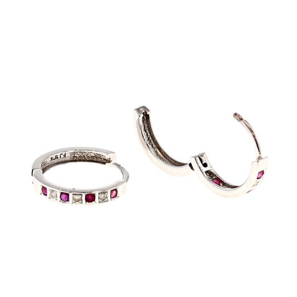 10KT White Gold Ruby and 0.03ctw Diamond Hoop Earrings Harmony Jewellers Grimsby, ON