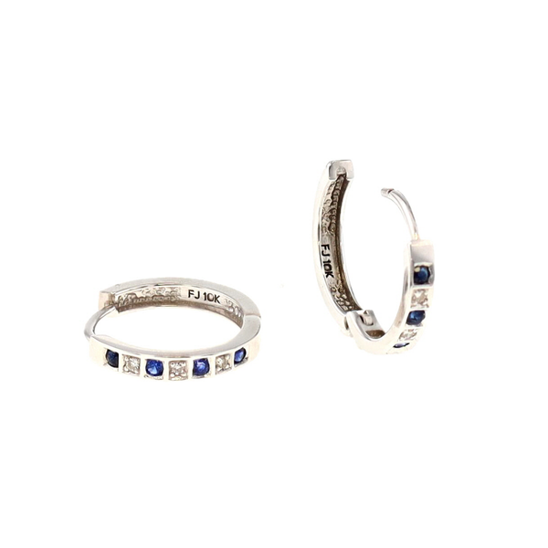 10KT White Gold Sapphire and 0.03ctw Diamond Hoop Earrings Harmony Jewellers Grimsby, ON