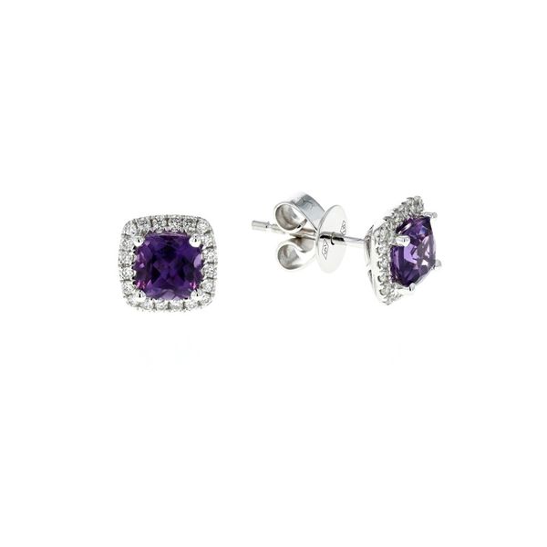 18KT White Gold Amethyst and 0.20ctw Diamond Stud Earrings Harmony Jewellers Grimsby, ON