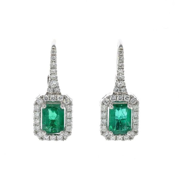 18KT White Gold Emerald and 0.57ctw Diamond Drop Earrings Harmony Jewellers Grimsby, ON