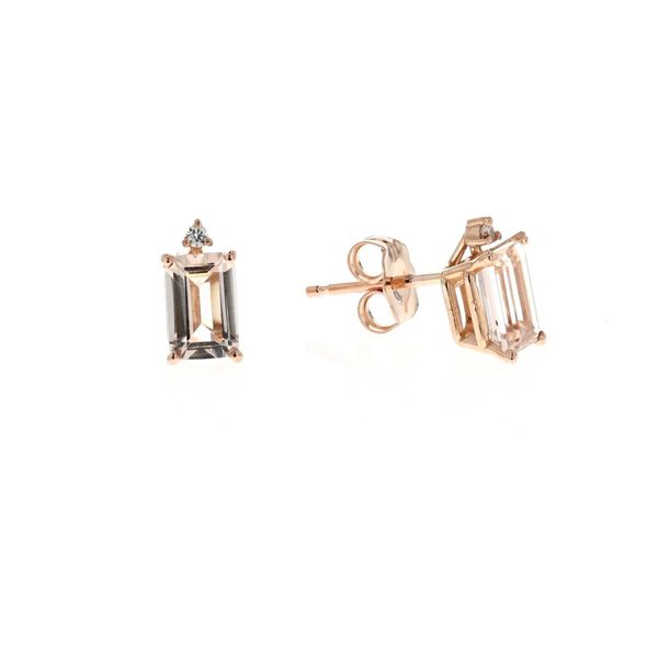 14KT Rose Gold 1.01ctw Morganite and 0.02ctw Diamond Stud Earrings Harmony Jewellers Grimsby, ON