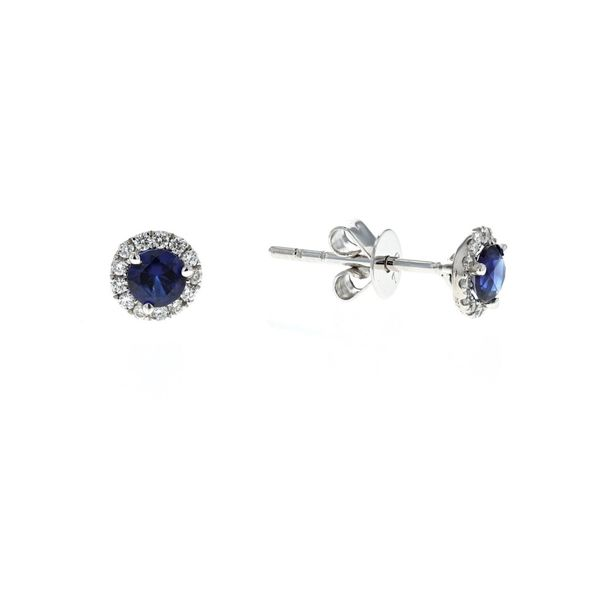 18KT White Gold 0.48ctw Sapphire and 0.13ctw Diamond Stud Earrings Harmony Jewellers Grimsby, ON