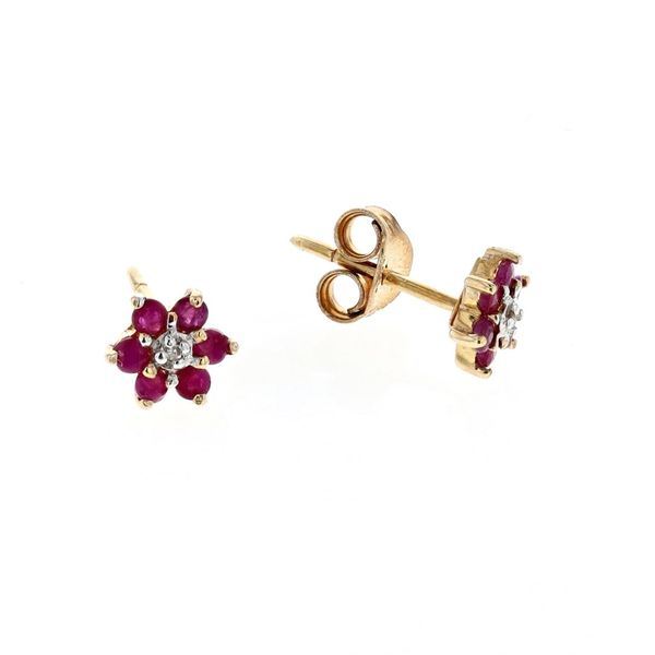 10KT Yellow Gold Ruby and Diamond Stud Earrings Harmony Jewellers Grimsby, ON