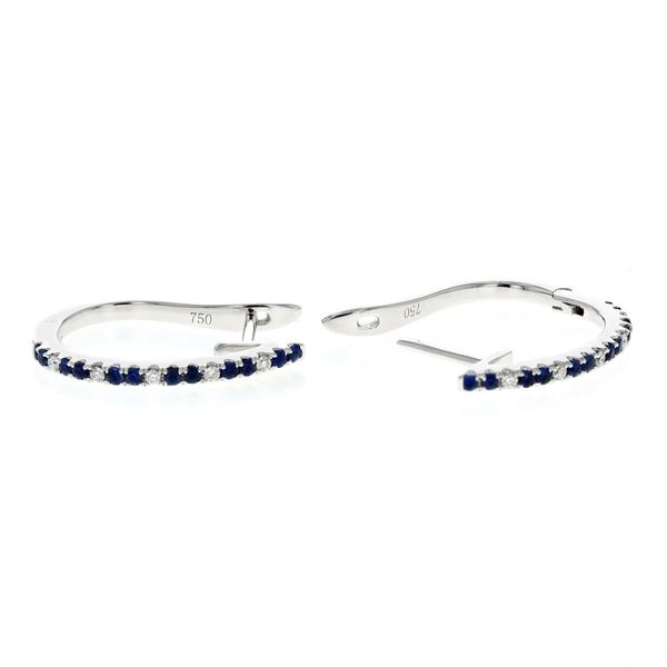18KT White Gold Sapphire and 0.07ctw Diamond Hoop Earrings Harmony Jewellers Grimsby, ON