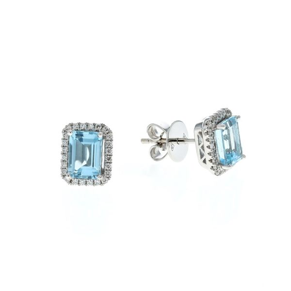 18KT White Gold Blue Topaz and 0.21ctw Diamond Stud Earrings Harmony Jewellers Grimsby, ON