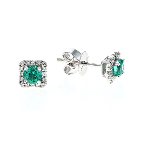 18KT White Gold Emerald and 0.11ctw Diamond Stud Earrings Harmony Jewellers Grimsby, ON