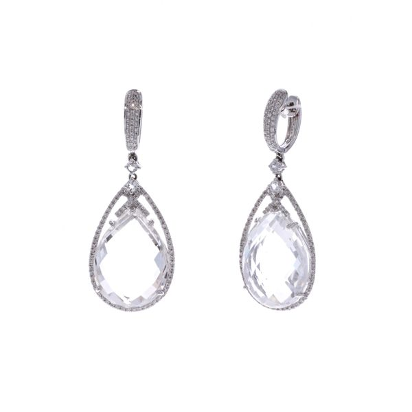18KT White Gold White Quartz, White Sapphire and 0.65ctw Diamond Estate Earrings Harmony Jewellers Grimsby, ON