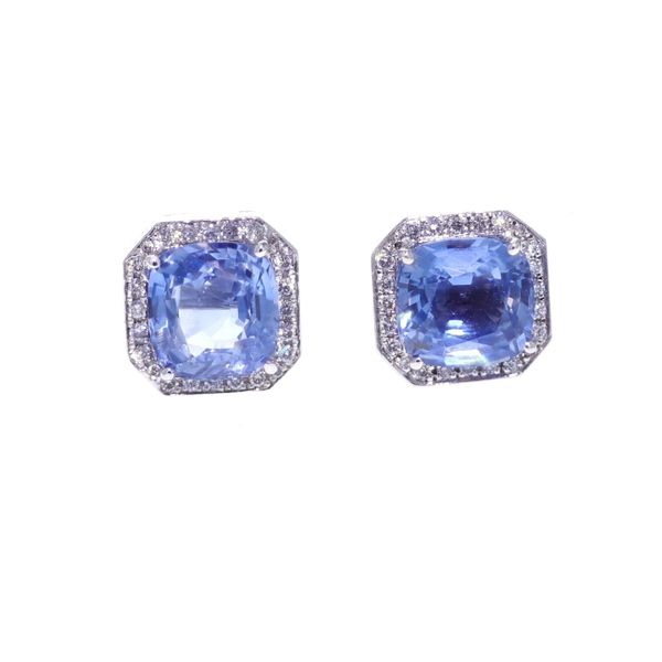 18KT White Gold Natural Blue Sapphire and 0.20ctw Diamond Estate Earrings Image 2 Harmony Jewellers Grimsby, ON