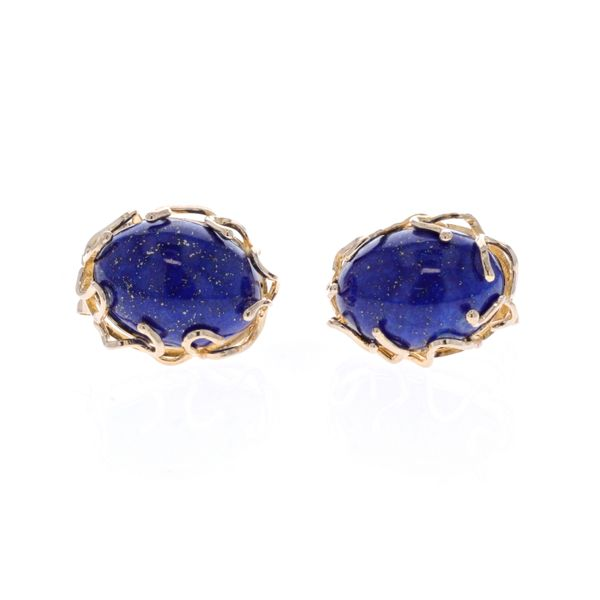 14KT Yellow Gold Natural Lapis Lazuli Estate Earrings Image 2 Harmony Jewellers Grimsby, ON