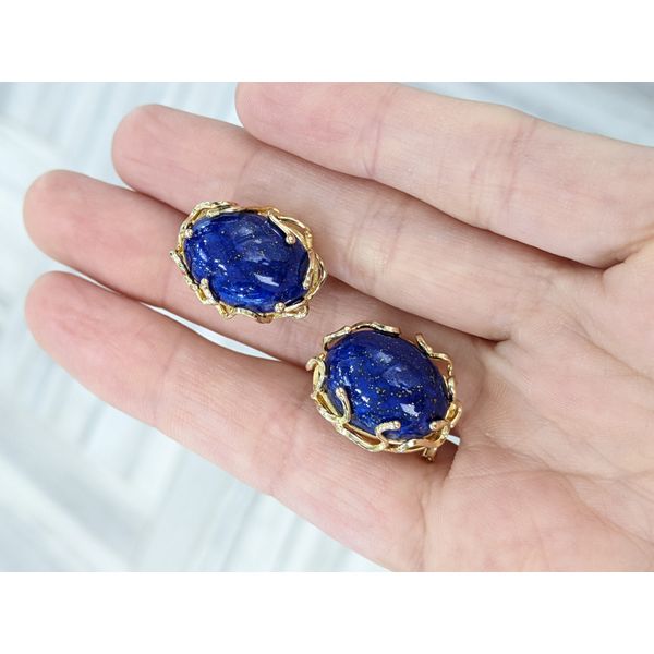 14KT Yellow Gold Natural Lapis Lazuli Estate Earrings Image 3 Harmony Jewellers Grimsby, ON
