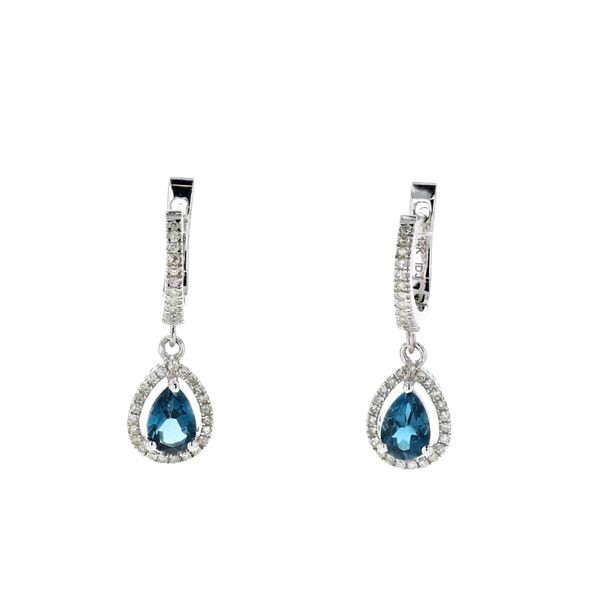 14KT White Gold Natural Blue Topaz and 0.18ctw Diamond Estate Drop Earrings Harmony Jewellers Grimsby, ON