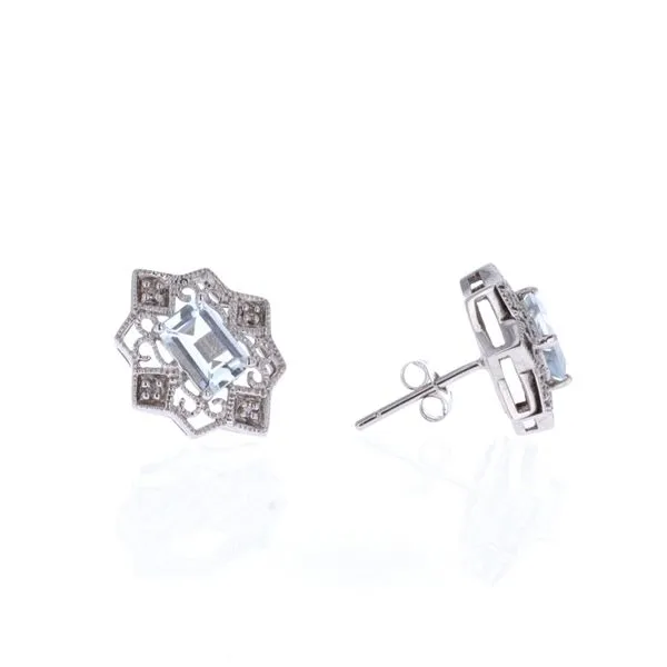 14KT White Gold Natural Aquamarine and 0.03ctw Diamond Estate Stud Earrings Harmony Jewellers Grimsby, ON