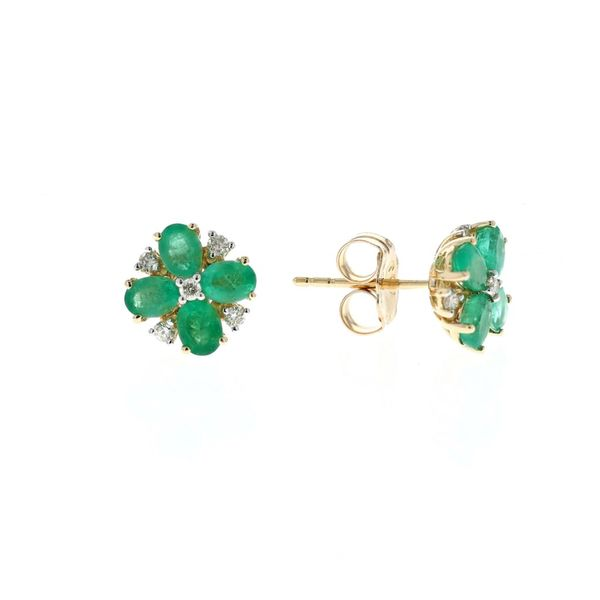 14KT Yellow Gold Natural Emerald and 0.12ctw Diamond Estate Stud Earrings Harmony Jewellers Grimsby, ON