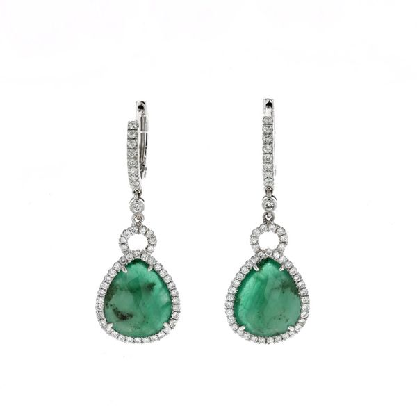 18KT White Gold Natural Emerald and 1.06ctw Diamond Estate Drop Earrings Harmony Jewellers Grimsby, ON