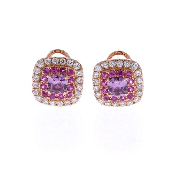 18KT Rose Gold Natural Pink Sapphire and 0.75ctw Diamond Estate Earrings Image 2 Harmony Jewellers Grimsby, ON