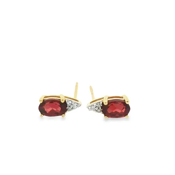 14KT Yellow Gold Garnet and 0.03ctw Diamond Estate Stud Earrings Harmony Jewellers Grimsby, ON