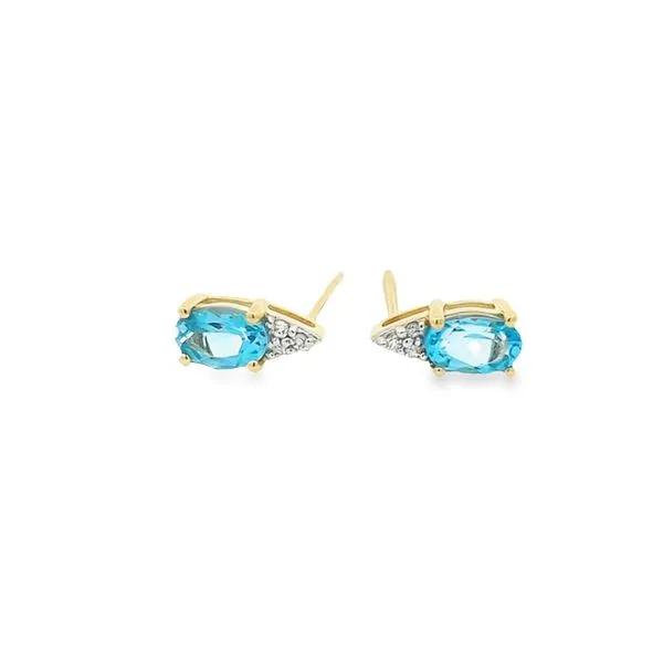 14KT Yellow Gold Blue Topaz and 0.03ctw Diamond Estate Stud Earrings Harmony Jewellers Grimsby, ON