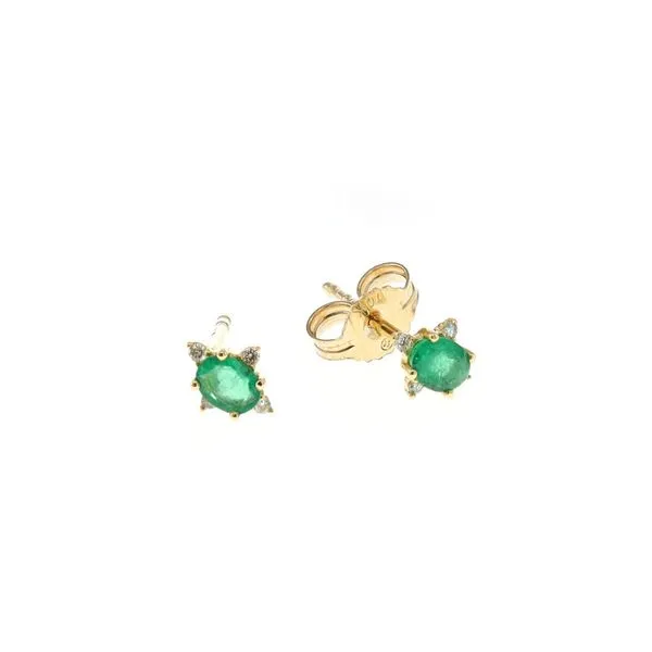 10KT Yellow Gold Emerald and 0.04ctw Diamond Stud Earrings Harmony Jewellers Grimsby, ON