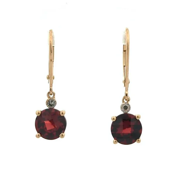 14KT Yellow Gold Garnet and 0.03ctw Drop Earrings Harmony Jewellers Grimsby, ON