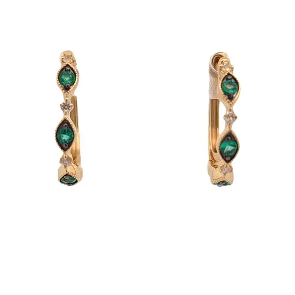 10KT Yellow Gold Emerald and Diamond Hoop Earrings Harmony Jewellers Grimsby, ON