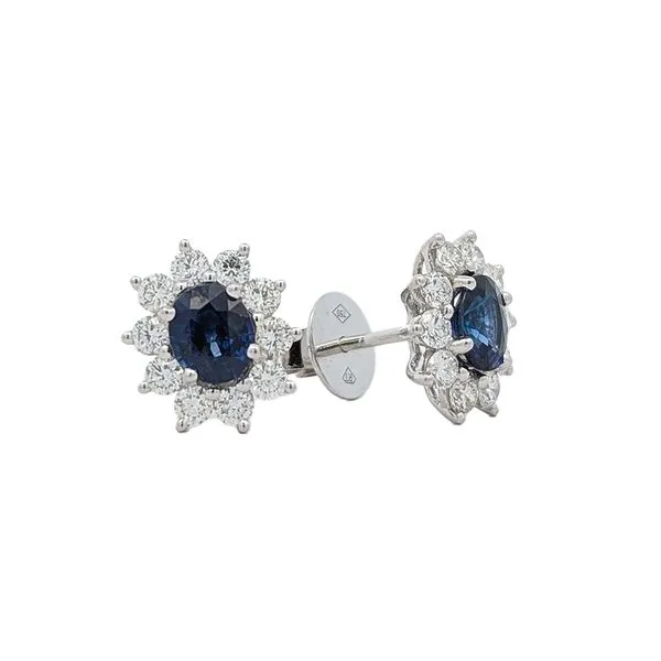 18KT White Gold Natural Sapphire and 0.79ctw Diamond Stud Earrings Harmony Jewellers Grimsby, ON