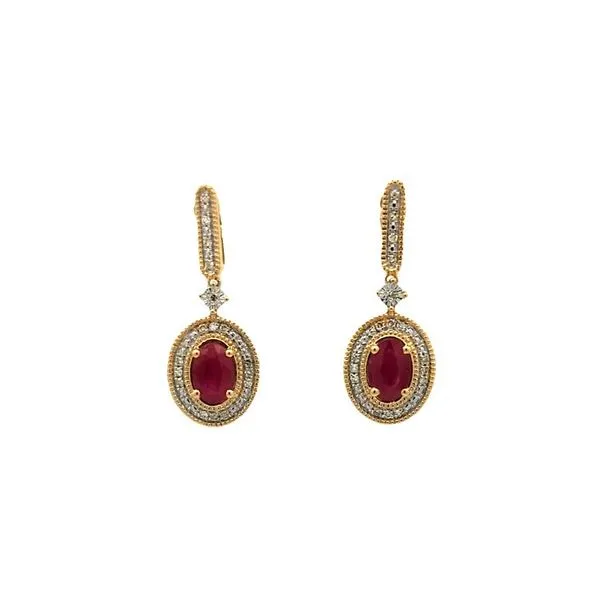 14KT Yellow Gold Ruby and Diamond Drop Earrings Harmony Jewellers Grimsby, ON