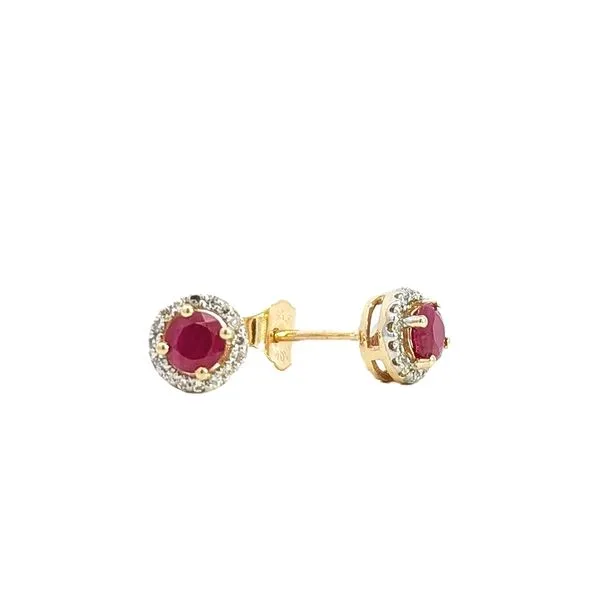 10KT Yellow Gold Ruby and Diamond Stud Earrings Harmony Jewellers Grimsby, ON