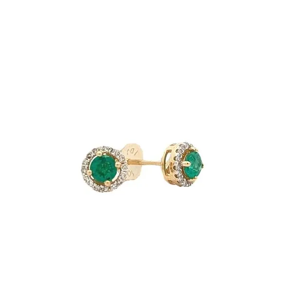 10KT Yellow Gold Emerald and Diamond Stud Earrings Harmony Jewellers Grimsby, ON