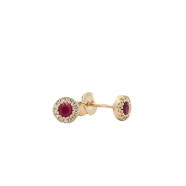 14KT Yellow Gold Ruby and Diamond Stud Earrings Harmony Jewellers Grimsby, ON