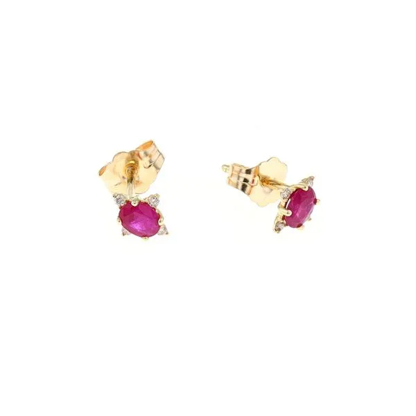 10KT Yellow Gold Ruby and 0.04ctw Diamond Stud Earrings Image 2 Harmony Jewellers Grimsby, ON