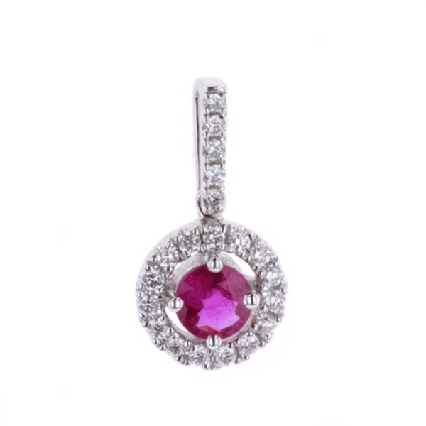 18KT White Gold 0.11ctw Diamond and Ruby 18