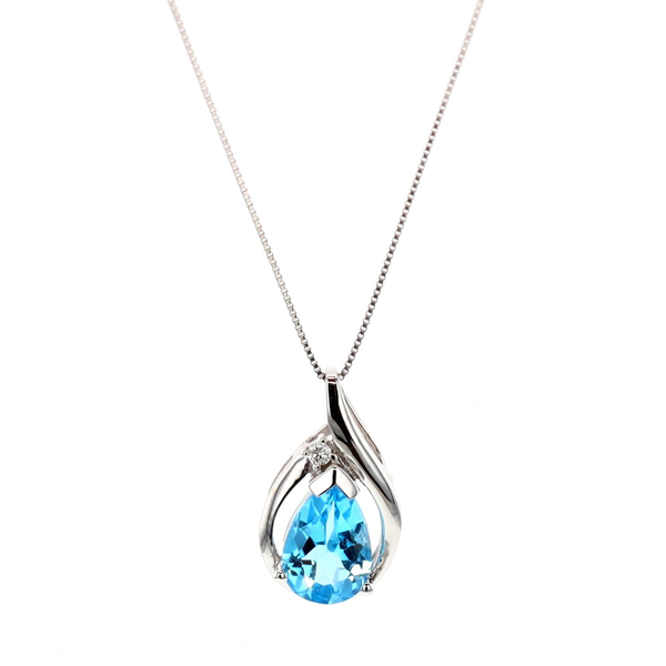 10KT White Gold Blue Topaz and 0.015ctw Diamond Necklace Harmony Jewellers Grimsby, ON