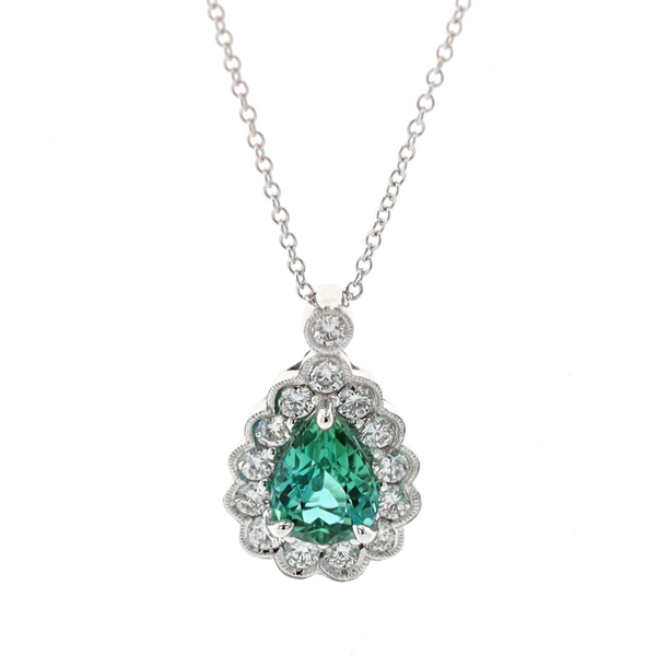 Simon G - 18KT White Gold Green Tourmaline and 0.45ctw Diamond Necklace Harmony Jewellers Grimsby, ON