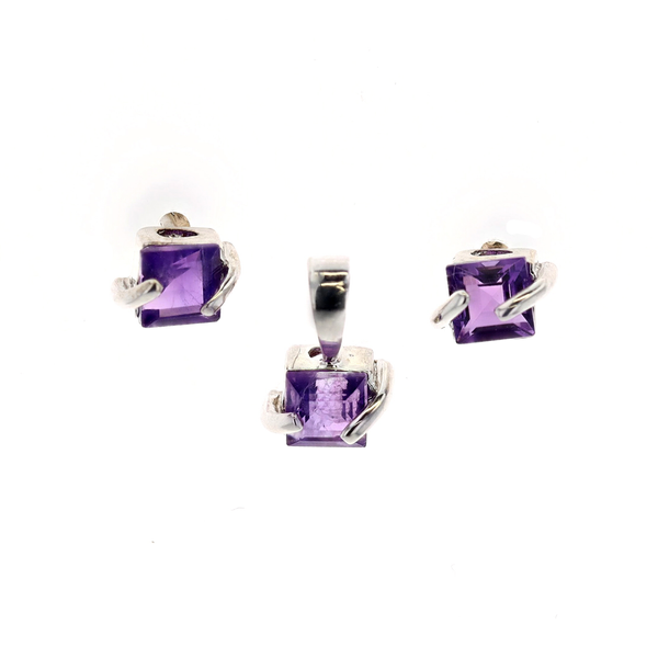10KT White Gold Amethyst Stud Earrings and Matching Necklace Harmony Jewellers Grimsby, ON