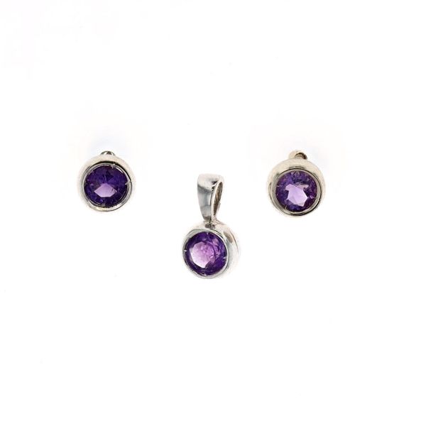 10KT White Gold Amethyst Stud Earrings and Matching Necklace Harmony Jewellers Grimsby, ON