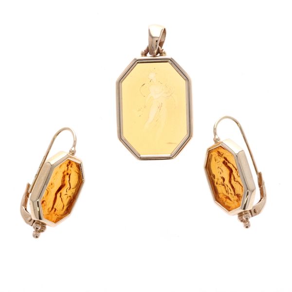 14KT Yellow Gold Amber Pendant and Earrings Estate Set Harmony Jewellers Grimsby, ON