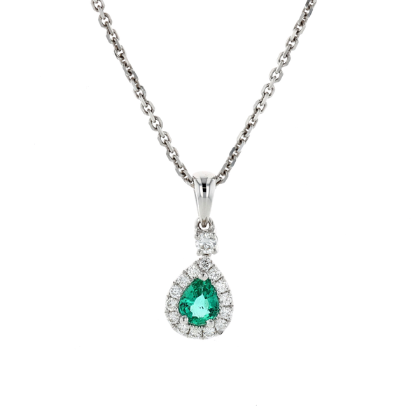 18KT White Gold Emerald and 0.16ctw Diamond 18